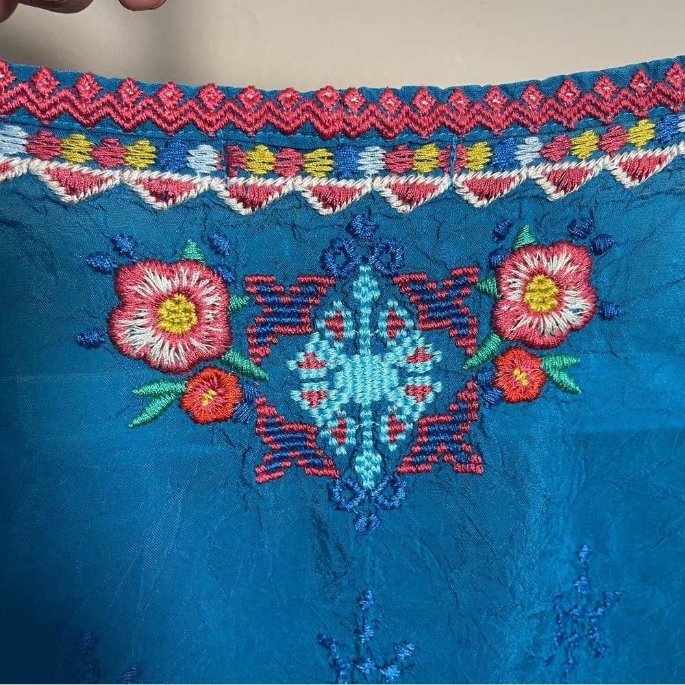 Johnny Was Cupra Rayon Embroidered Boho Blouse 3/4 sleeve Top XS - Picture 4 of 11